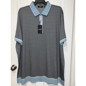 NWT Murano Liquid Luxury Mens 4XT Blue Houndstooth Cotton Lyocell Polo Shirt